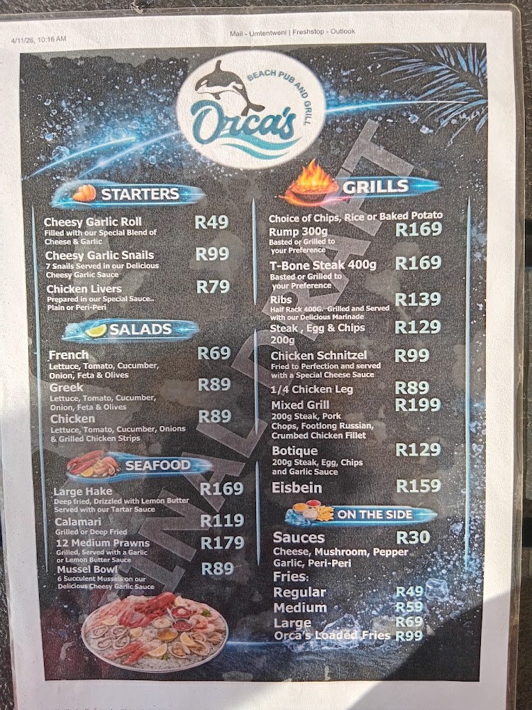 Orca's Beach Bar & Grill Menu 02